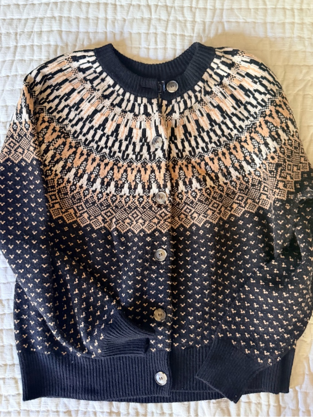 Vineyard Vines Black, Tan, and Cream Fair Isle Button Cardigan